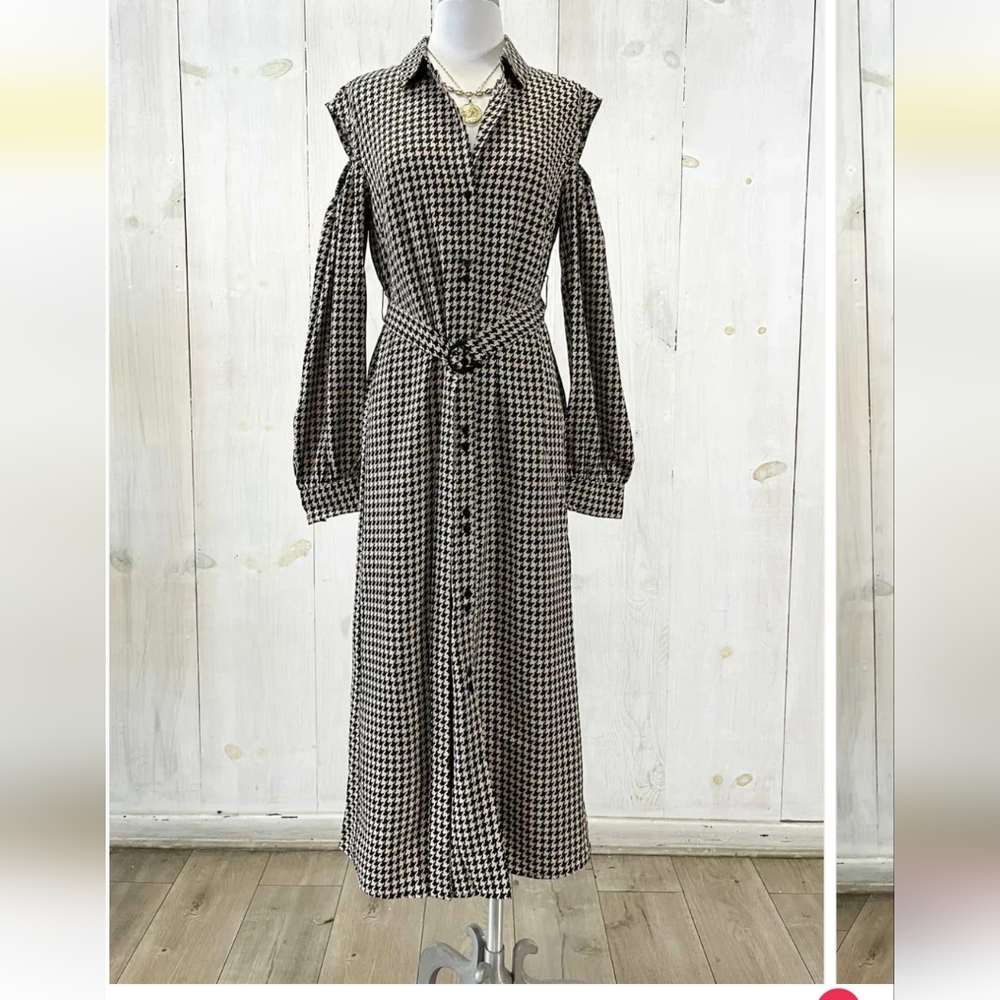 Elegant Black and White Houndstooth Dress